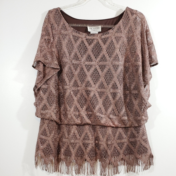J.R. Nites by Carol Lin Tops - J.R. Notes by Carol Lin Womens Brown Sparkling Top